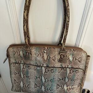 Lodis Snakeskin Laptop Bag in Cream and Brown